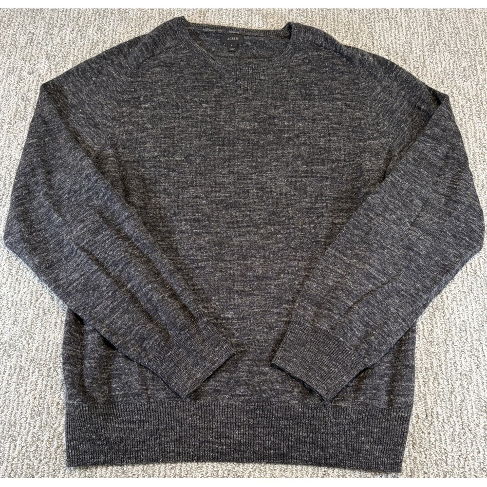 J.Crew Acrylic Wool Linen Alpaca Sweater Mens‎ Large Black Heather L/S Pullover